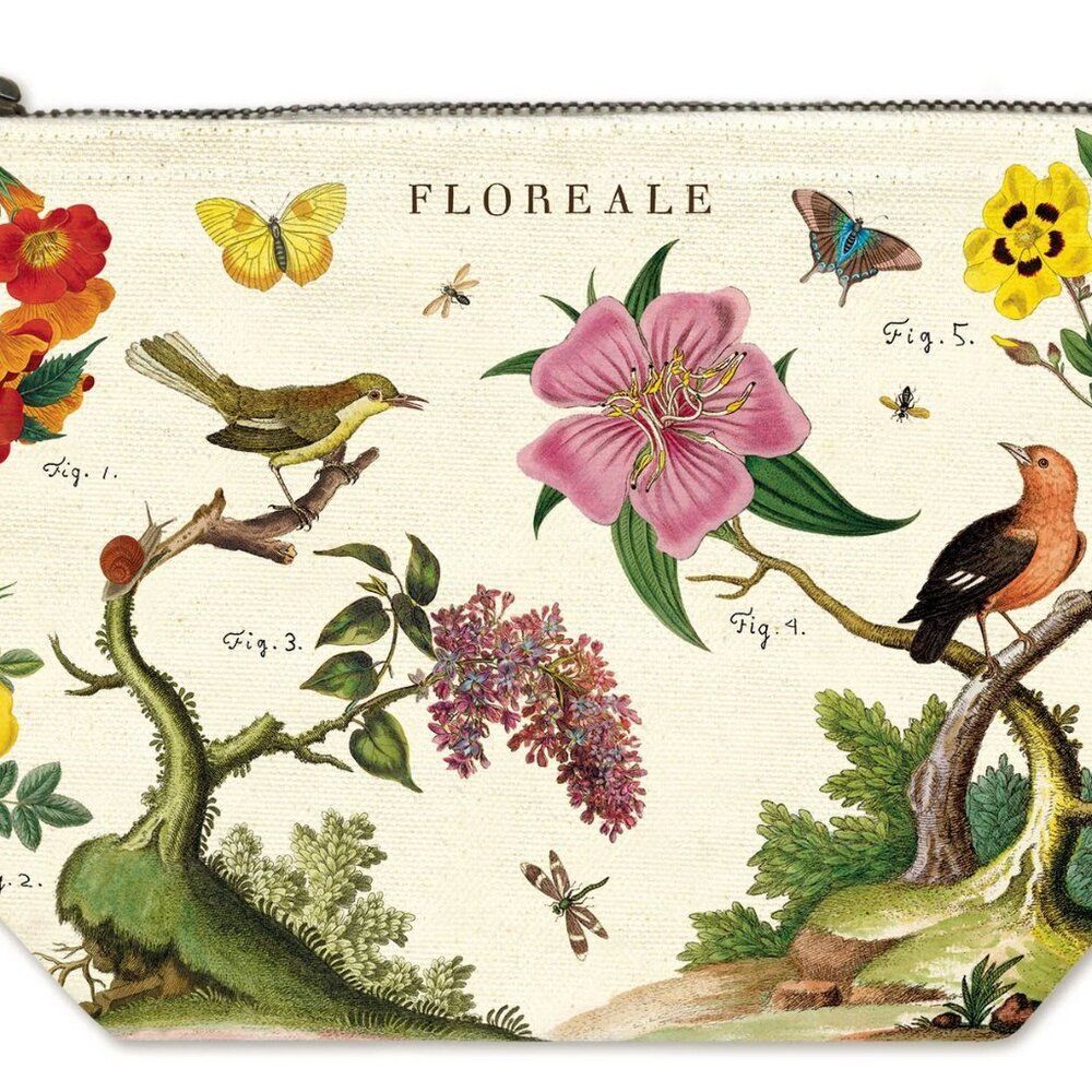 Cavallini Papers & Co. Wildflowers Vintage Pouch Canvas Zippered NWT